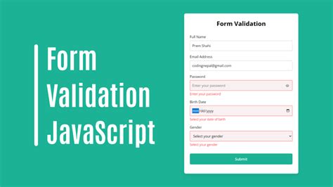 JavaScript: A sample registration form validation .